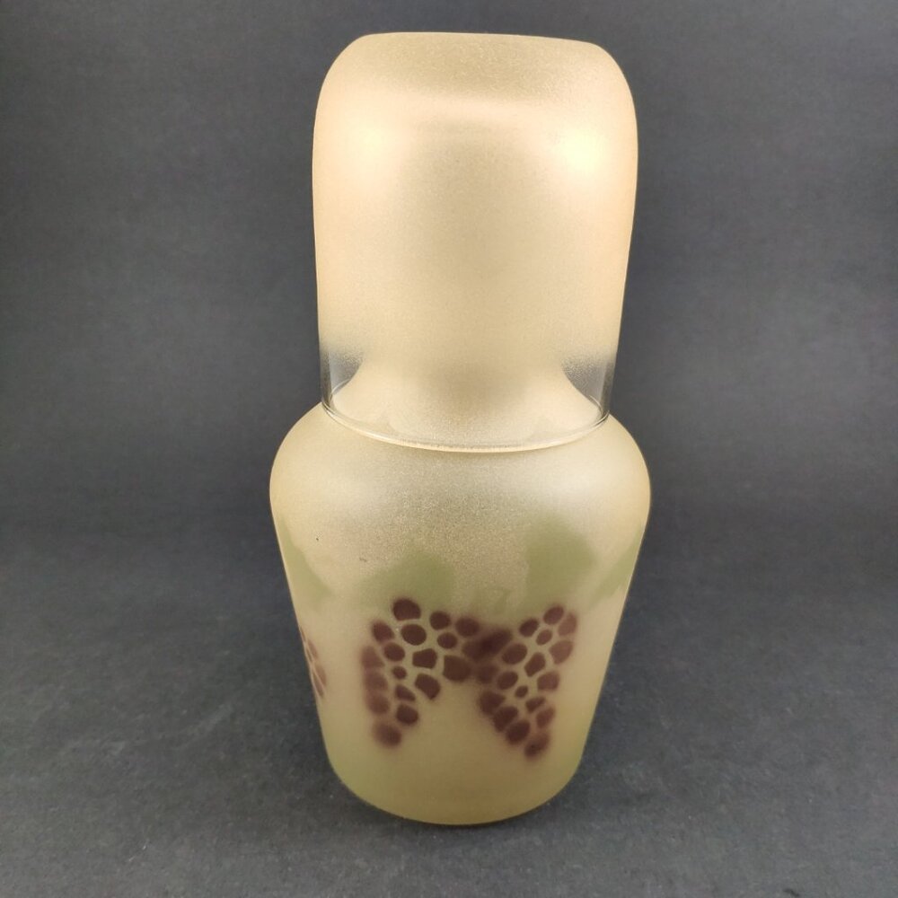 Vintage Tumble Up Frosted Glass Bedside Carafe and Glass 7"
